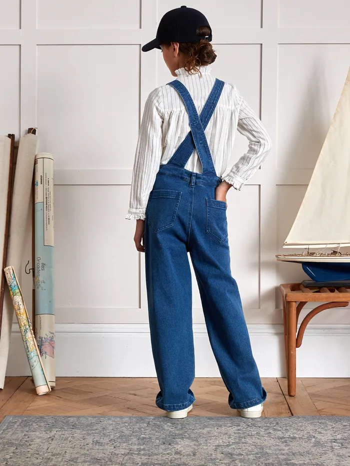 Girls Cyrillus Clothing Denim Dungarees 6409 Bleu Moyen Uni