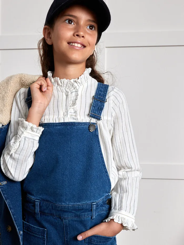 Girls Cyrillus Clothing Denim Dungarees 6409 Bleu Moyen Uni