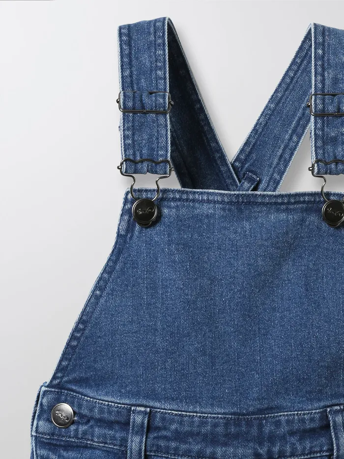Girls Cyrillus Clothing Denim Dungarees 6409 Bleu Moyen Uni