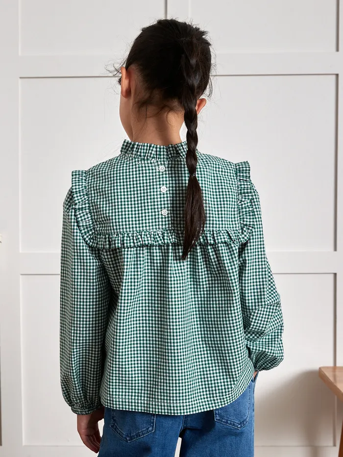 Girls Cyrillus Clothing Gingham Check Blouse Vichy Vert