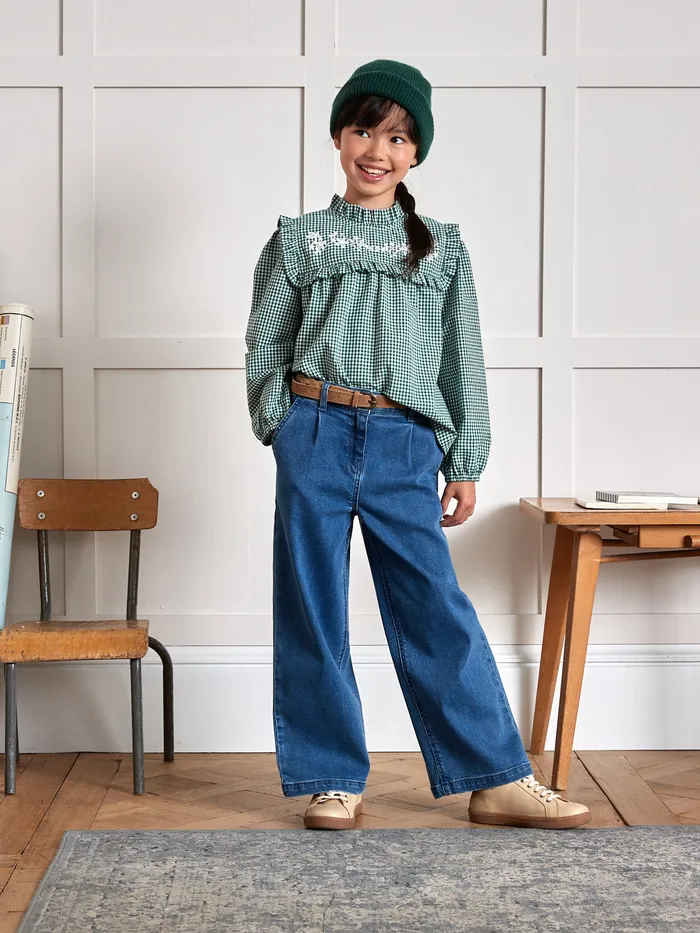Girls Cyrillus Clothing Gingham Check Blouse Vichy Vert