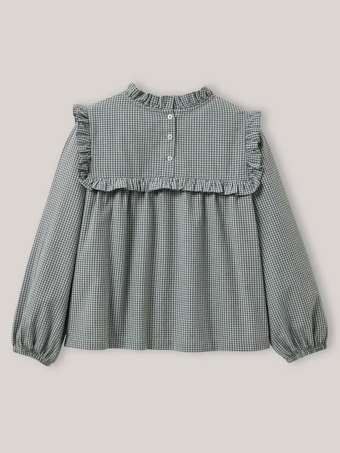 Girls Cyrillus Clothing Gingham Check Blouse Vichy Vert