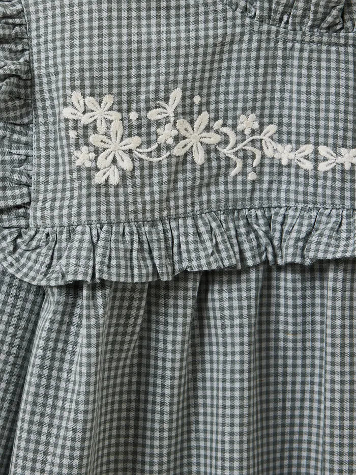 Girls Cyrillus Clothing Gingham Check Blouse Vichy Vert