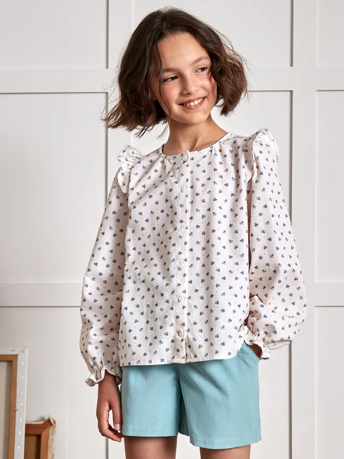 Girls Cyrillus Clothing Loose EmilyPrint Corduroy Shirt Imp Emily