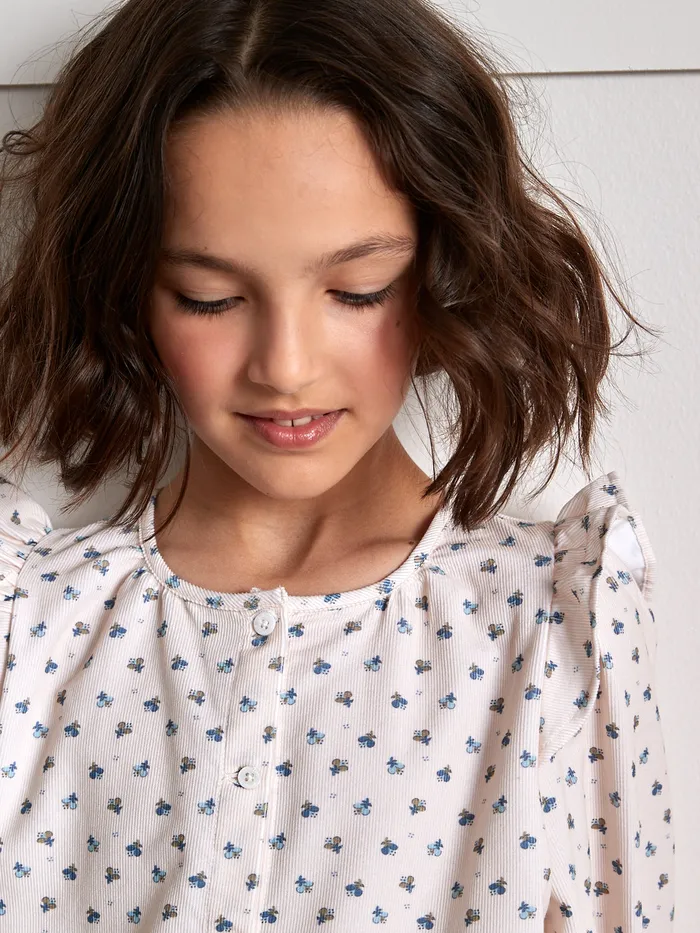 Girls Cyrillus Clothing Loose EmilyPrint Corduroy Shirt Imp Emily