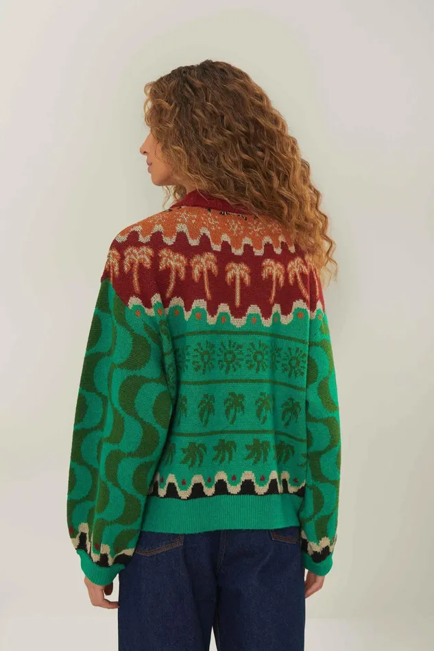 Green Christmas Toucans Knit Sweater Women Farm Rio Sweaters and Sweatshirts