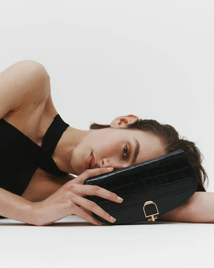 Handbags LA LUNE CLUTCH Black And Gold Nili Lotan Women