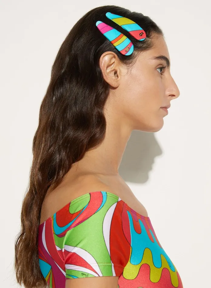 Hats And Hair Accessories Women PUCCI MarmoPrint Hair Clips