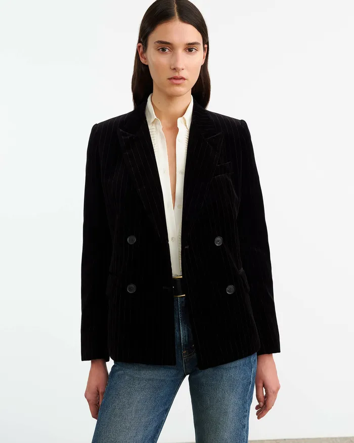 Jackets and Blazers VEDA VELVET JACKET Black Pinstripe 8211 Nili Lotan Women