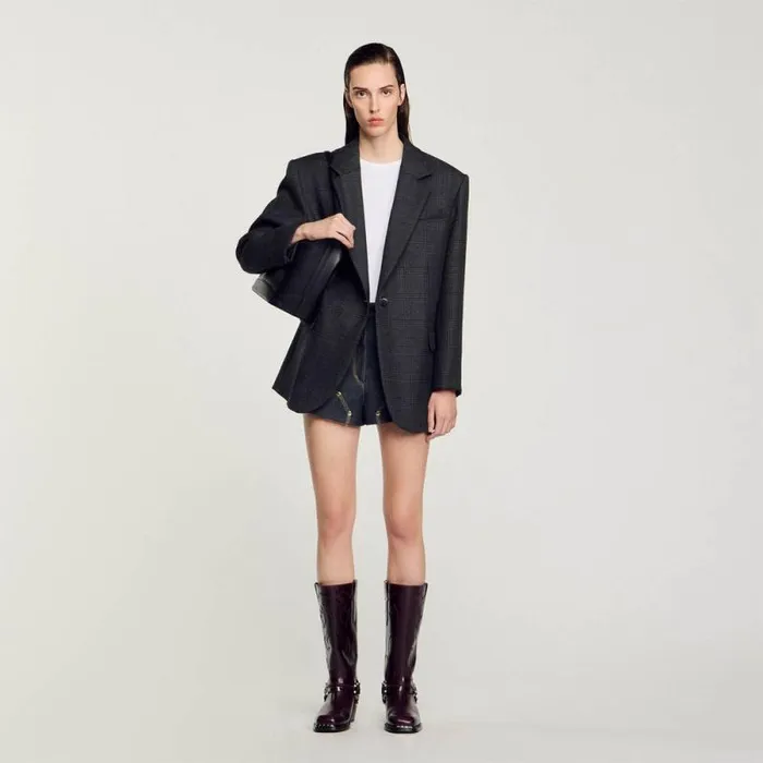 Jackets and Blazers Women SANDRO Checked Suit Jacket Dark Grey