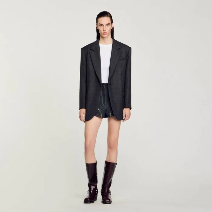Jackets and Blazers Women SANDRO Checked Suit Jacket Dark Grey