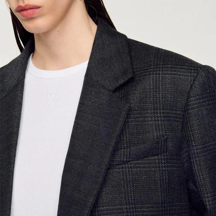 Jackets and Blazers Women SANDRO Checked Suit Jacket Dark Grey