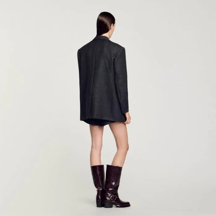 Jackets and Blazers Women SANDRO Checked Suit Jacket Dark Grey