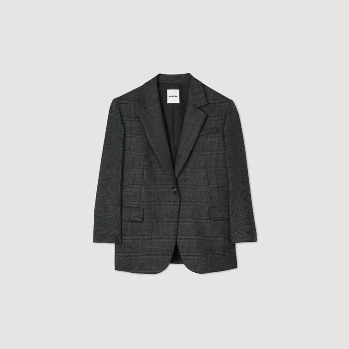 Jackets and Blazers Women SANDRO Checked Suit Jacket Dark Grey