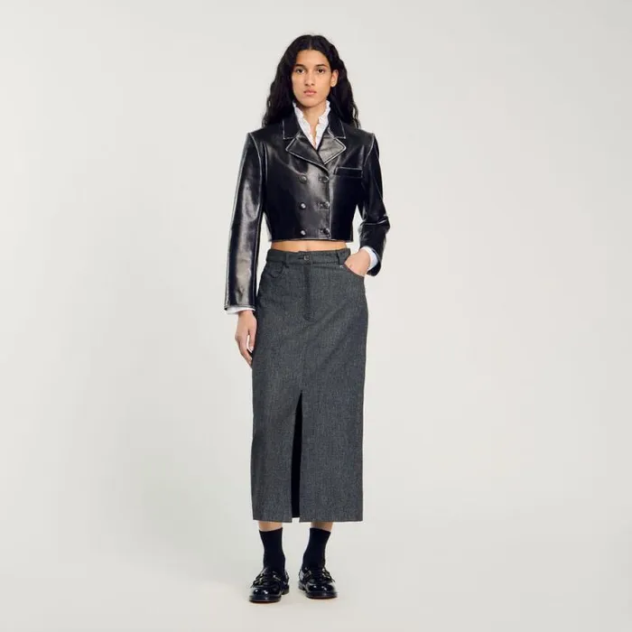 Jackets and Blazers Women SANDRO Cropped Leather Jacket Black