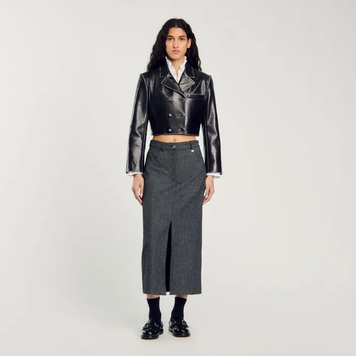 Jackets and Blazers Women SANDRO Cropped Leather Jacket Black