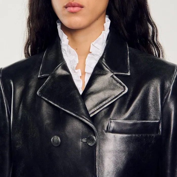 Jackets and Blazers Women SANDRO Cropped Leather Jacket Black