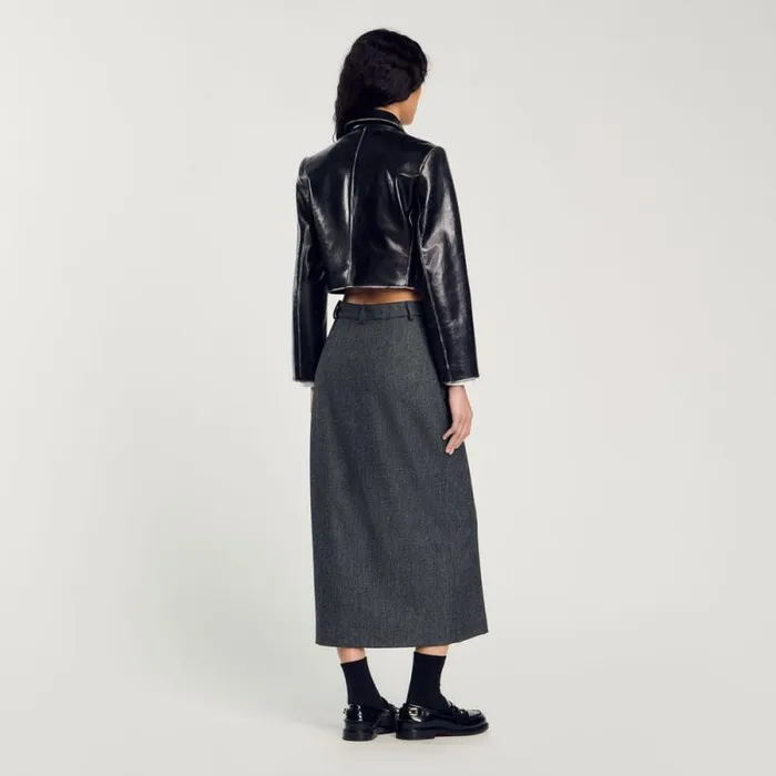 Jackets and Blazers Women SANDRO Cropped Leather Jacket Black