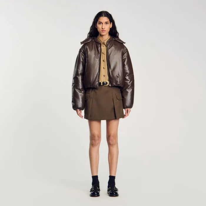 Jackets and Blazers Women SANDRO Glazed Leather Jacket Brown