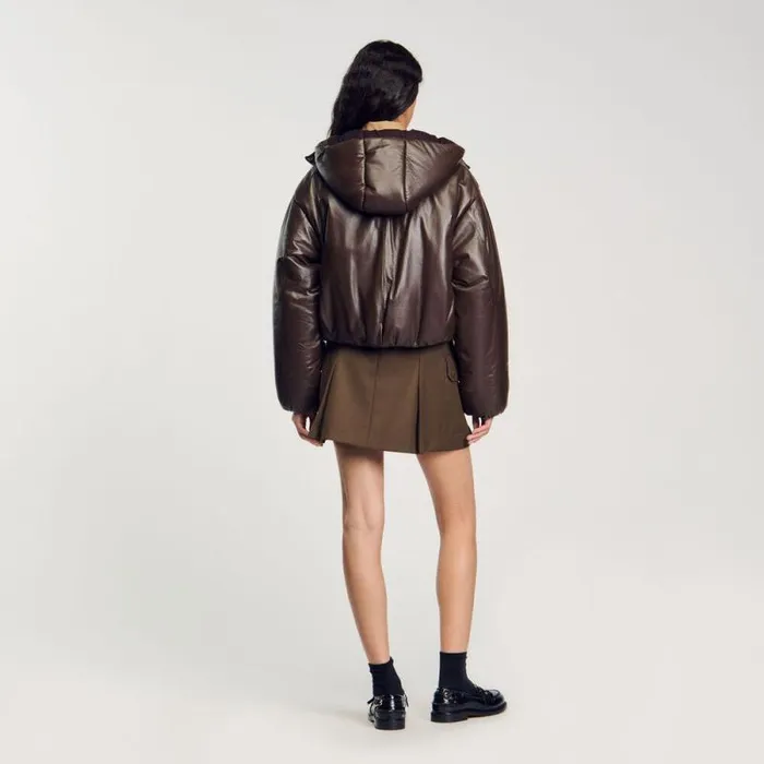 Jackets and Blazers Women SANDRO Glazed Leather Jacket Brown