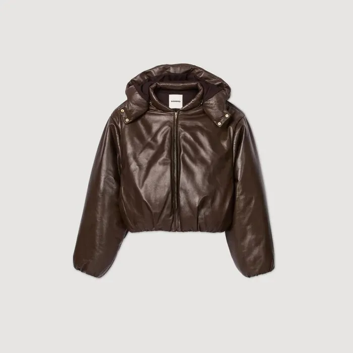 Jackets and Blazers Women SANDRO Glazed Leather Jacket Brown