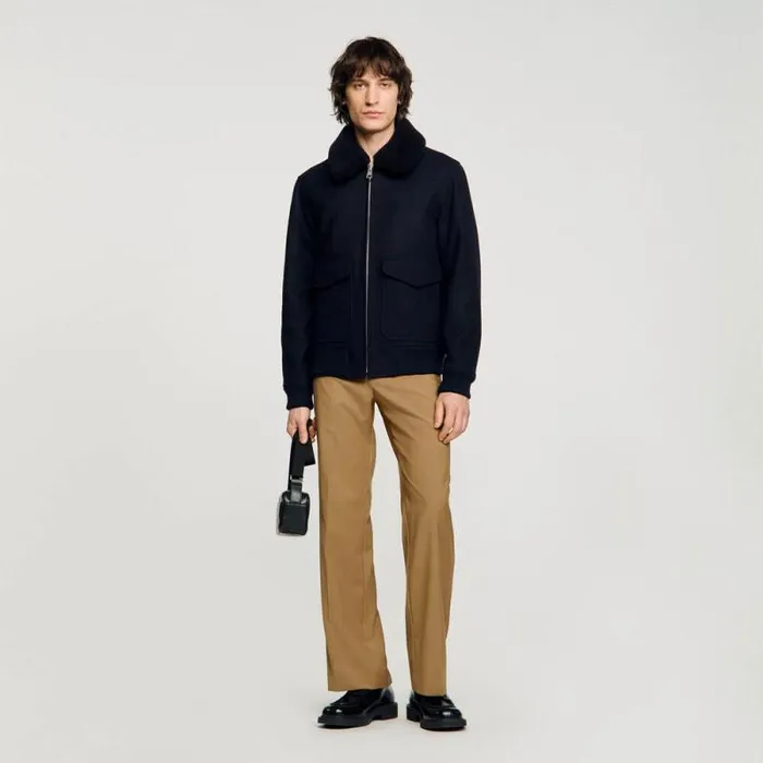 Jackets Men SANDRO Wool Aviator Jacket Navy Blue