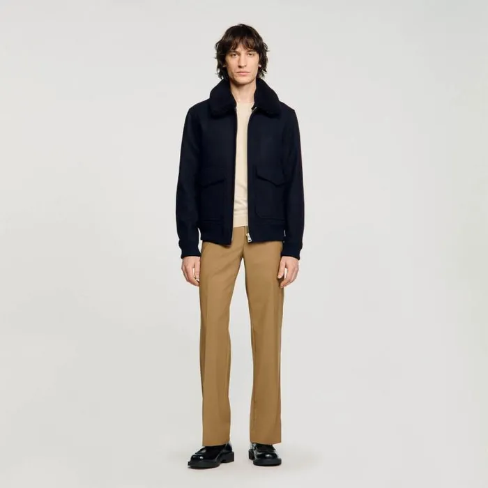 Jackets Men SANDRO Wool Aviator Jacket Navy Blue