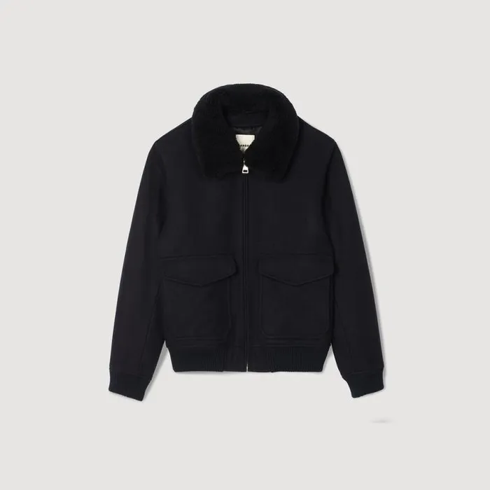 Jackets Men SANDRO Wool Aviator Jacket Navy Blue
