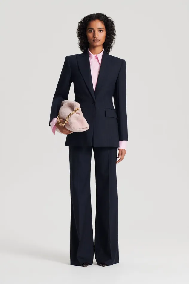 Jackets Scanlan Theodore Women CHALK STRIPE TAILORED JACKET NAVY