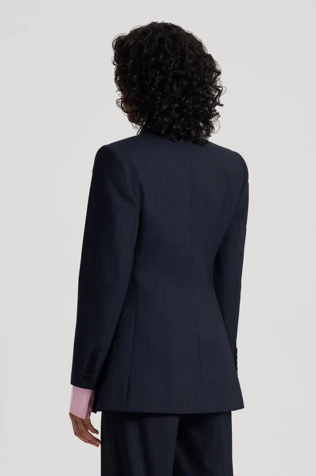 Jackets Scanlan Theodore Women CHALK STRIPE TAILORED JACKET NAVY Jackets Scanlan Theodore Women CHALK STRIPE TAILORED JACKET NAVY