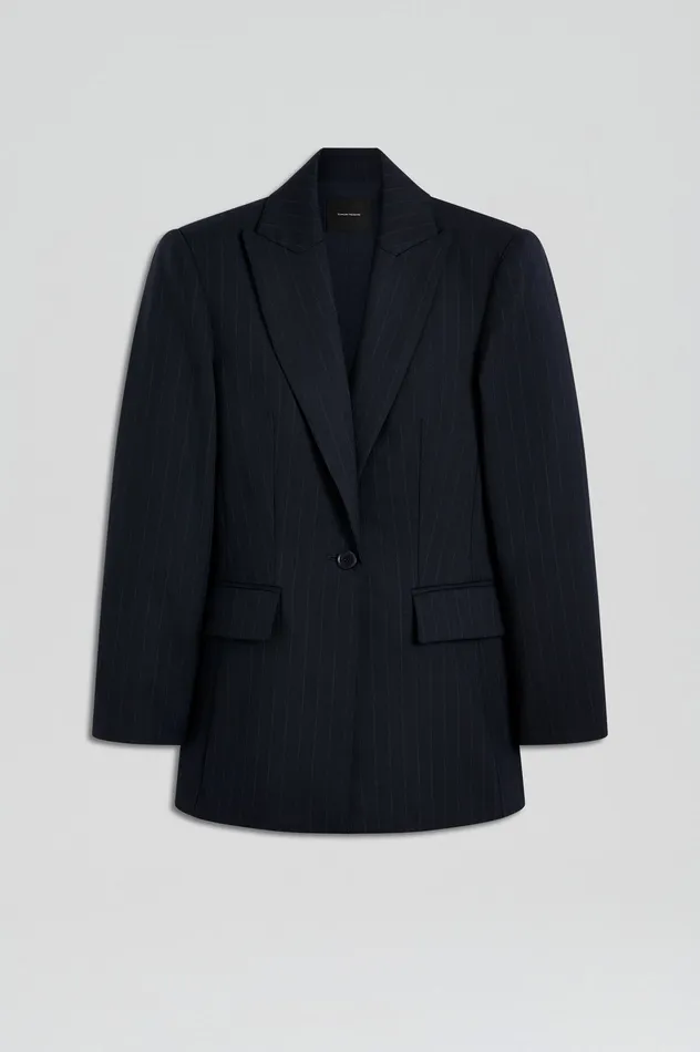 Jackets Scanlan Theodore Women CHALK STRIPE TAILORED JACKET NAVY Jackets Scanlan Theodore Women CHALK STRIPE TAILORED JACKET NAVY