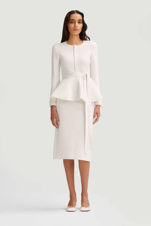 Jackets Scanlan Theodore Women CREPE KNIT RUFFLE JACKET WHITE