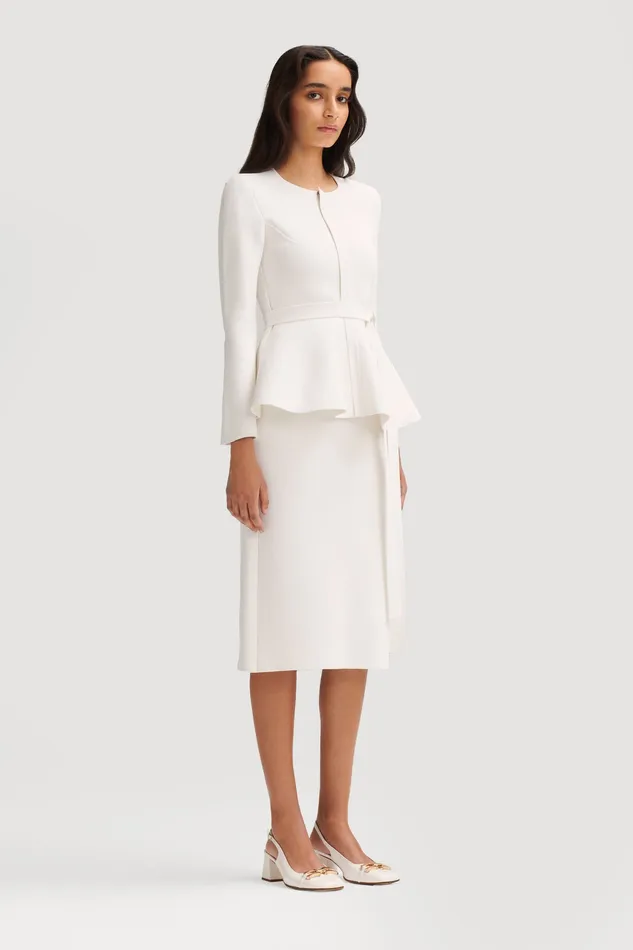 Jackets Scanlan Theodore Women CREPE KNIT RUFFLE JACKET WHITE