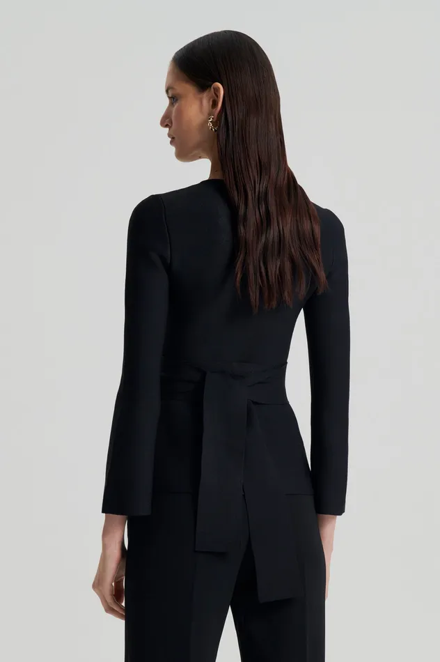 Jackets Women Scanlan Theodore CREPE KNIT RUFFLE JACKET BLACK Jackets Women Scanlan Theodore CREPE KNIT RUFFLE JACKET BLACK