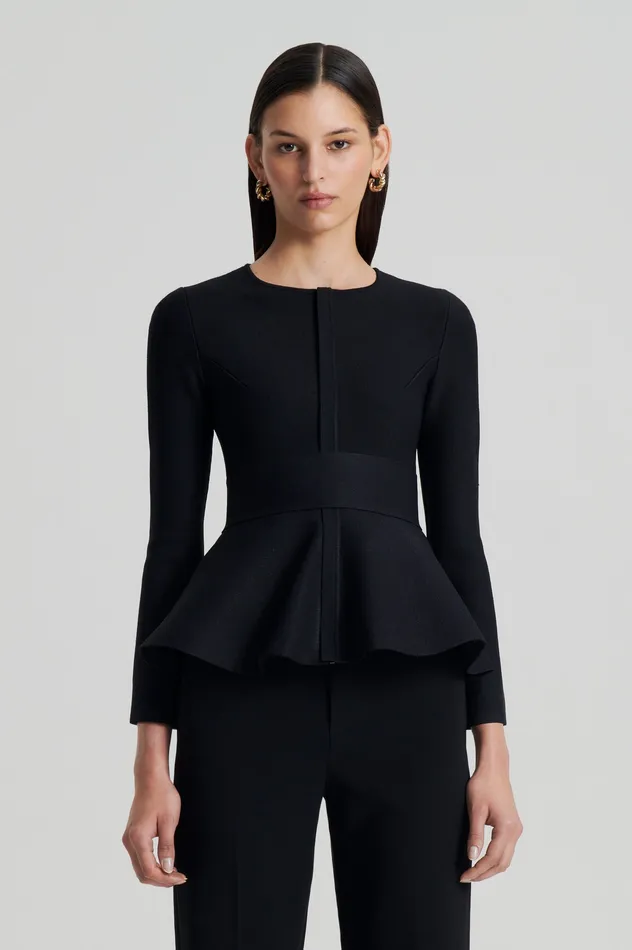 Jackets Women Scanlan Theodore CREPE KNIT RUFFLE JACKET BLACK Jackets Women Scanlan Theodore CREPE KNIT RUFFLE JACKET BLACK