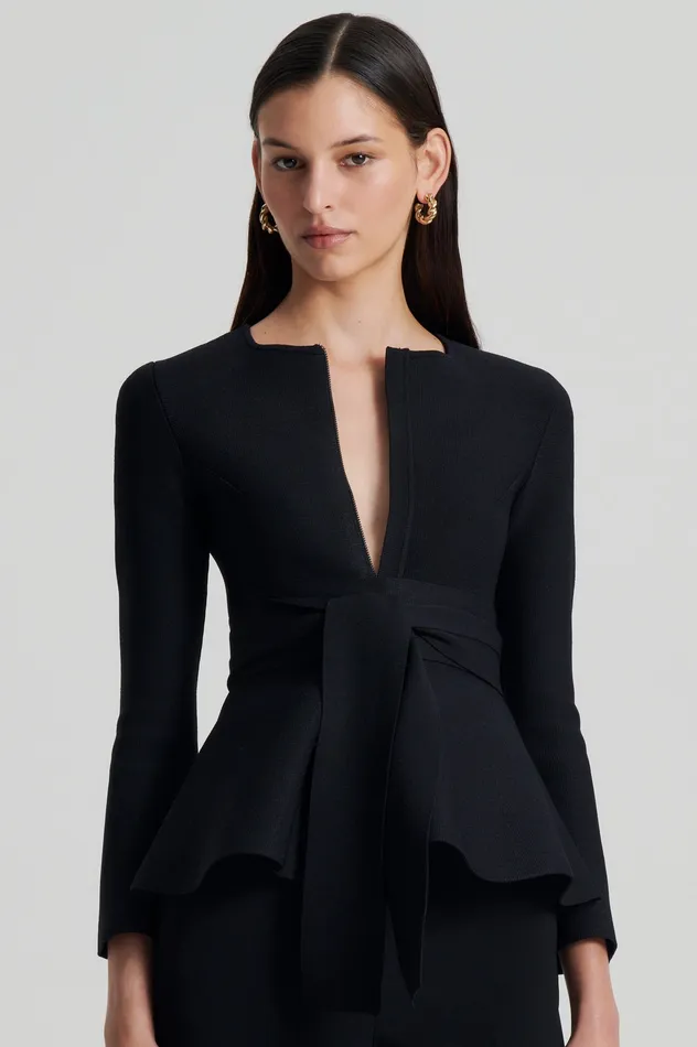 Jackets Women Scanlan Theodore CREPE KNIT RUFFLE JACKET BLACK Jackets Women Scanlan Theodore CREPE KNIT RUFFLE JACKET BLACK