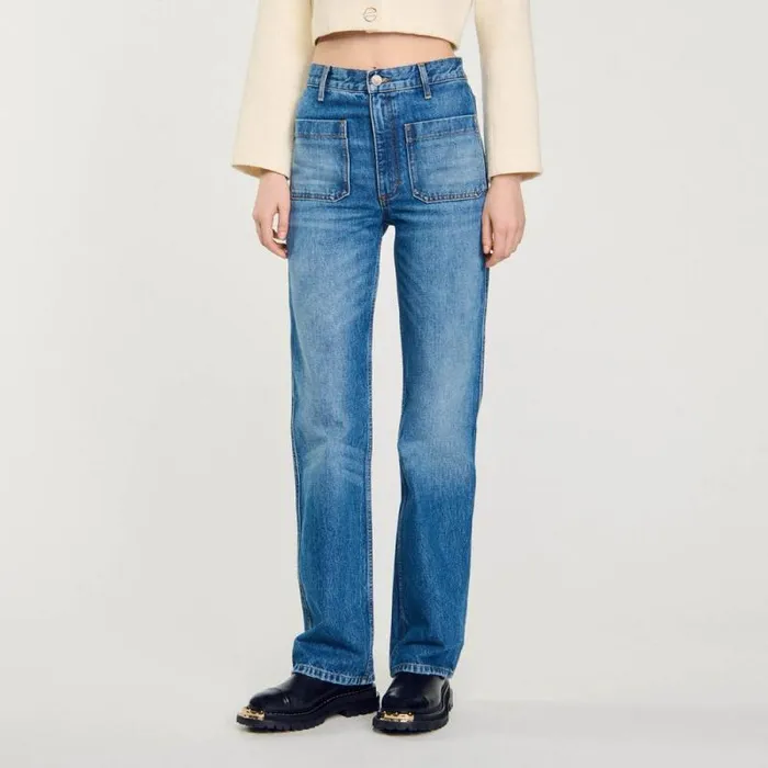 Jeans Women SANDRO Flared Faded Jeans Blue Jean