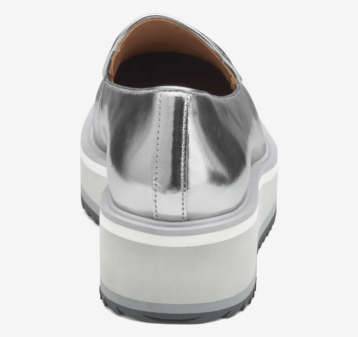 Johnston and Murphy Gracelyn Venetian Silver Metallic Sheepskin Women Heels and Platform Wedges