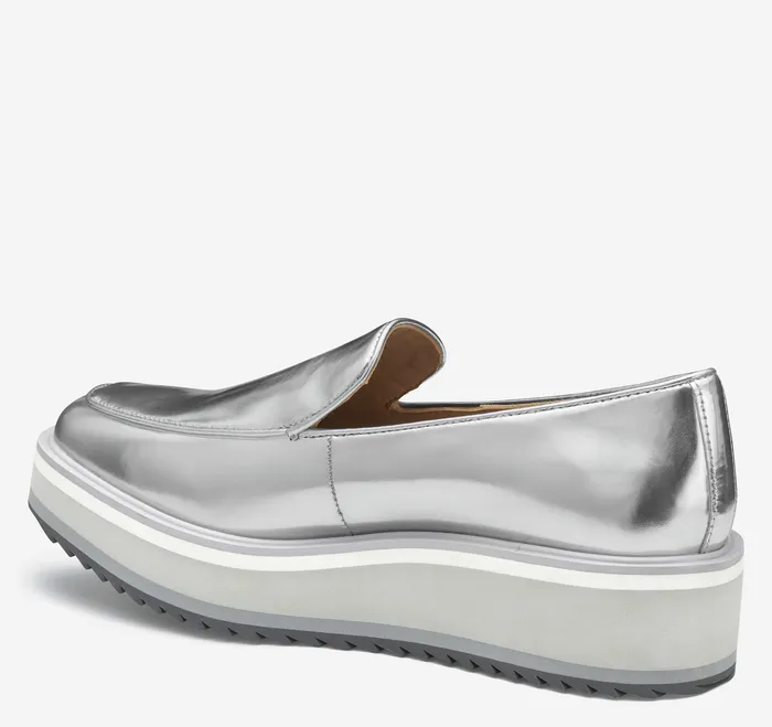 Johnston and Murphy Gracelyn Venetian Silver Metallic Sheepskin Women Heels and Platform Wedges