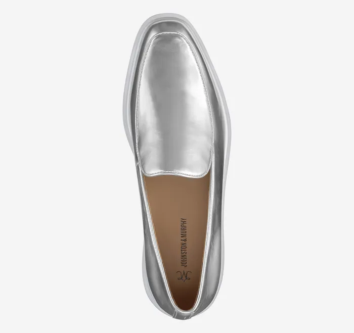 Johnston and Murphy Gracelyn Venetian Silver Metallic Sheepskin Women Heels and Platform Wedges