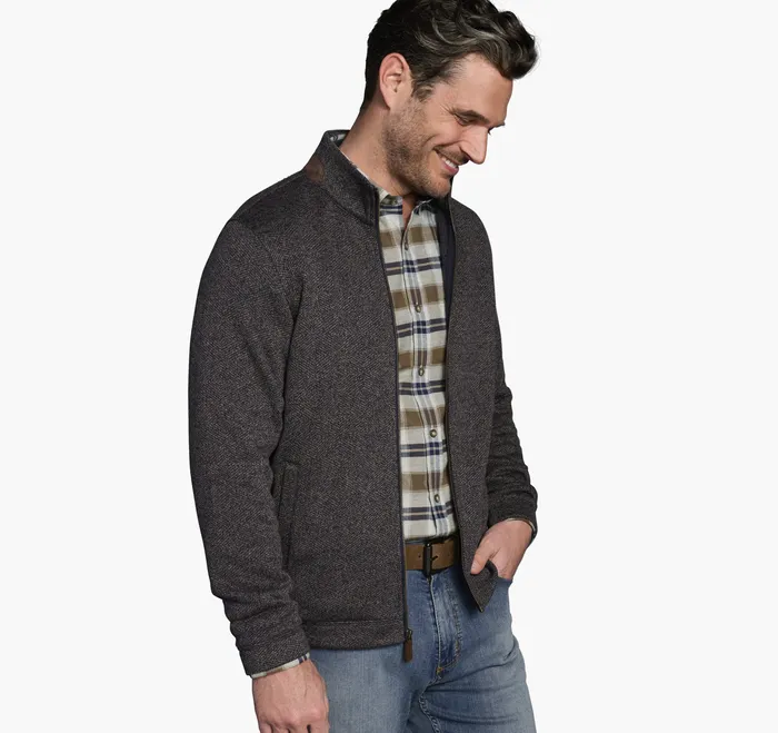 Johnston and Murphy Marled Ribbed Full Zip NavyBrown Men Sweaters and Knits