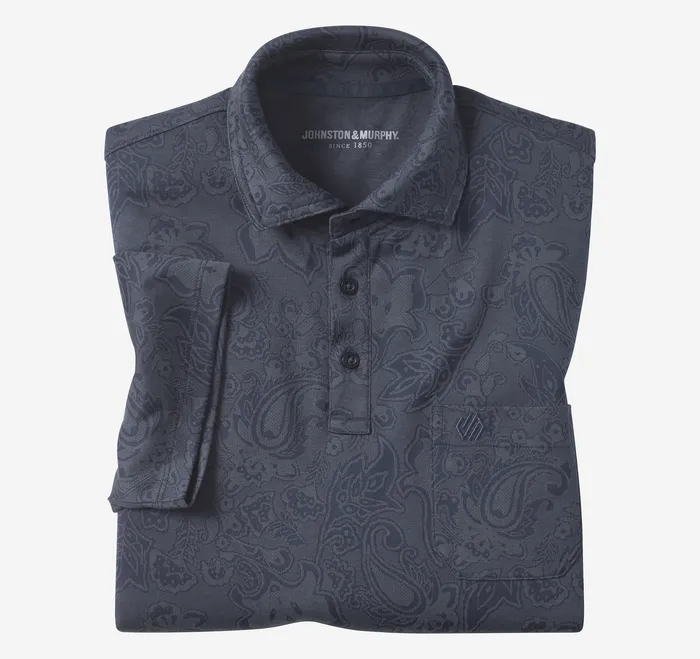 Johnston and Murphy Polos and Tees Men Jacquard Polo Navy Paisley