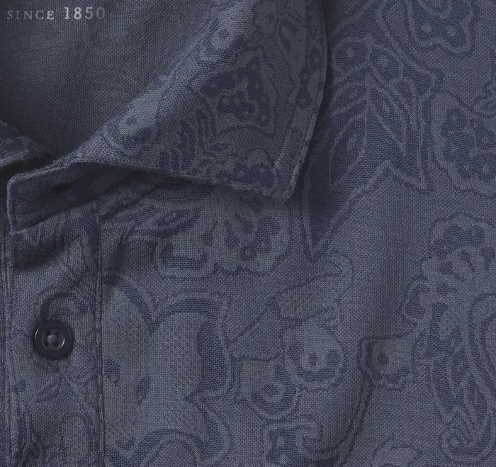 Johnston and Murphy Polos and Tees Men Jacquard Polo Navy Paisley
