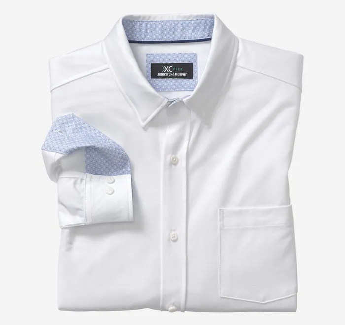 Johnston and Murphy Shirts Men XC Flex Stretch LongSleeve Shirt White Solid