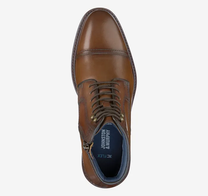 Johnston and Murphy Shoes Men XC Flex Raleigh Cap Toe Zip Boot Tan Full Grain