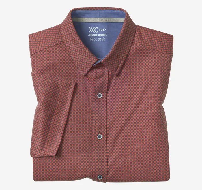 Johnston and Murphy ShortSleeve Shirts Men XC Flex ShortSleeve Print Knit Shirt Red Heather