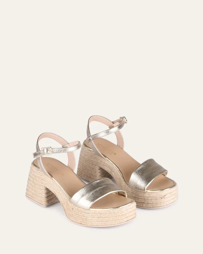 jomercer HIGH SANDALS Women Fairfax high heel espadrille sandals gold leather