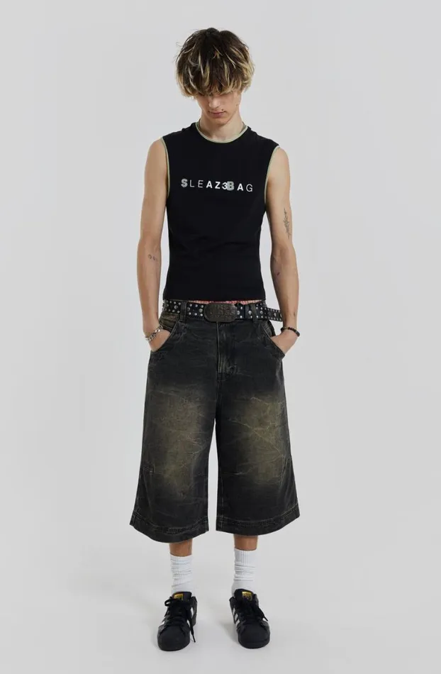 Jorts and Shorts Men Jaded London Axle Black Crease Wash Denim Jorts