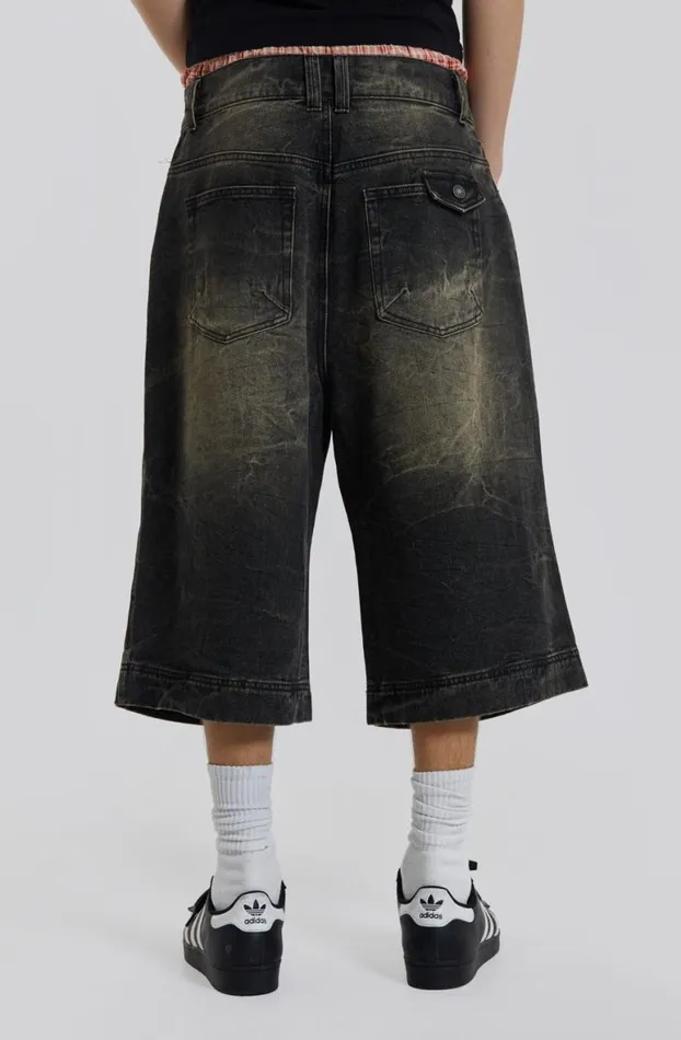 Jorts and Shorts Men Jaded London Axle Black Crease Wash Denim Jorts
