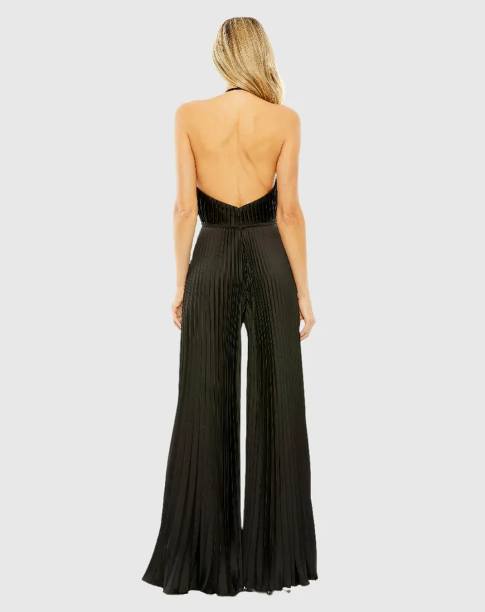Jumpsuits and Rompers Mac Duggal Women Halter Neck Keyhole Detail Pleated Jumpsuit Black
